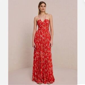 A.L.C. Women’s 2 Annalise Silk Maxi Dress Plunging Neck Spaghetti Strap Gown